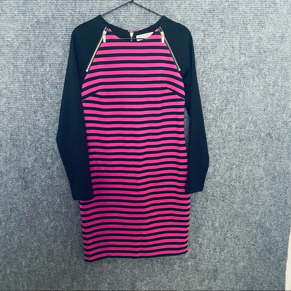 MICHAEL Michael Kors Womens Dress Size 6 Sheath Purple Black Striped Gold Zipper - Picture 4 of 11